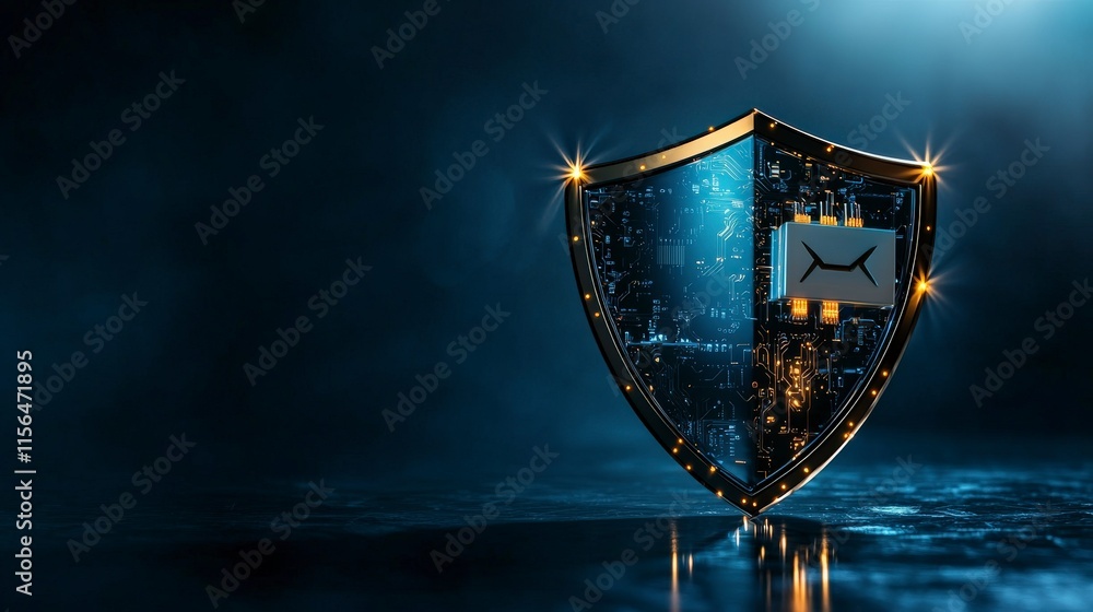 Aufkleber data protection through encrypted shield icon cybersecurity realm digital art dark atmosphere concep