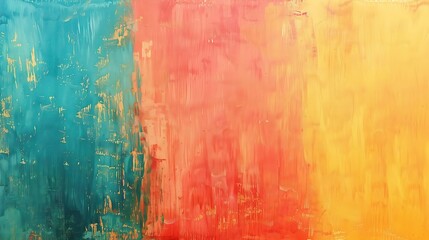 Fototapeta premium A vibrant close-up of textured paint strokes in bold colors, including pink, green, and turquoise, arranged diagonally, creating a dynamic and colorful abstract pattern.