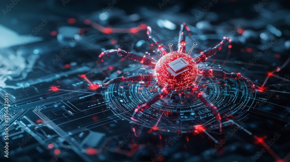 Fototapete Infographic alert visualizing phishing attempts in cybersecurity within an abstract digital landscape environment