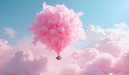 Fototapeta premium Colourful hot Air Balloons flying above the cloud at evening. AI generated.