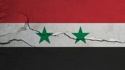 Syria flag on cracked wall background, flag with crack line