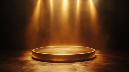Tall golden podium with a smooth surface, glowing under bright lights 