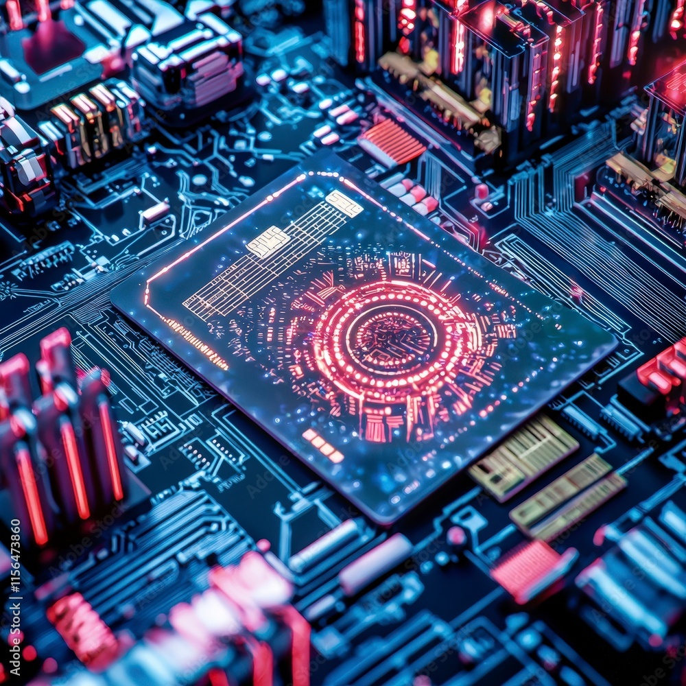 Aufkleber futuristic circuit board high tech processor digital data technology innovation netwo