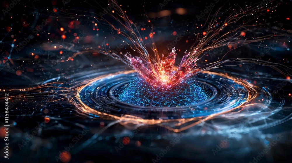 Poster Quantum algorithm analysis in dynamic visual burst digital environment abstract art futuristic perspective