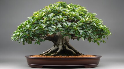 A Lush Green Bonsai Tree In A Brown Pot