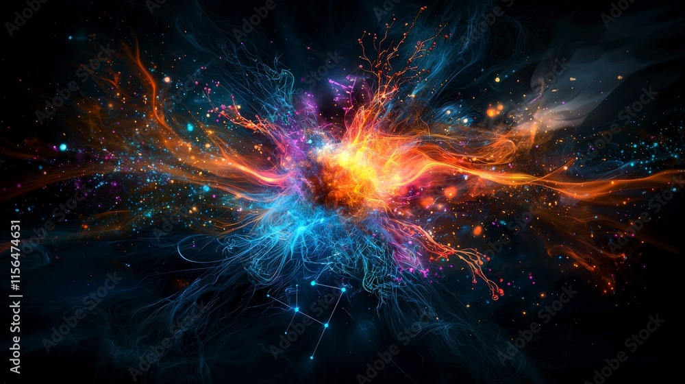 Aufkleber Quantum entanglement an abstract artistic visualization for science enthusiasts in a dark digital gallery