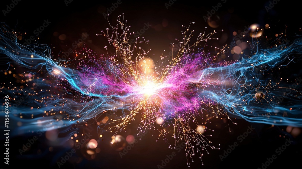Poster quantum entanglement visualization digital art abstract cosmic environment creative perspective mind