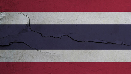 Thailand flag on cracked wall background, flag with crack line
