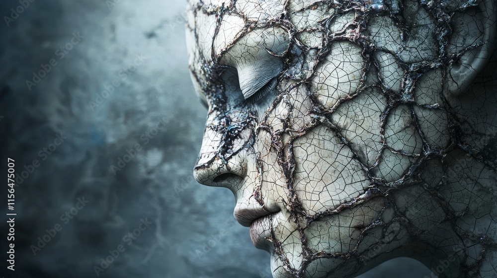 Aufkleber enigmatic hyperrealistic handdrawn artwork of a cracked face art studio visual art creative space cl