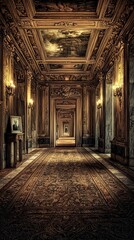 Opulent Baroque Hallway with High Ceilings and Vintage Charm