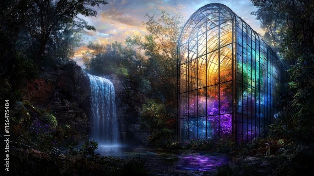 Aufkleber stunning modern architecture surrounded by nature's vibrant waterfall and artistic environment in a 
