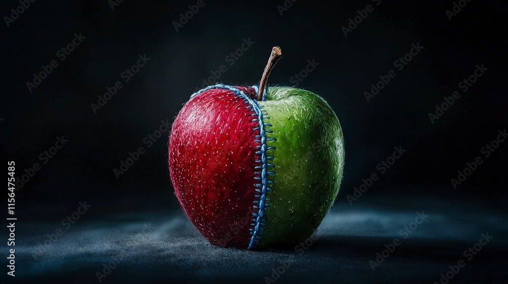 Poster captivating surreal art of a split apple studio digital painting dark background close-up unique con