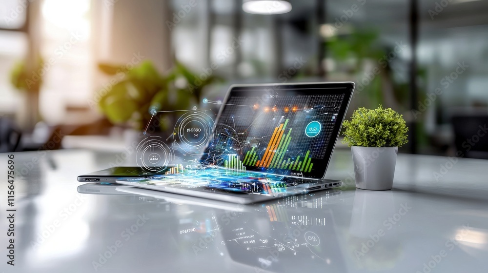 Poster Data-driven decision making in business environment digital analytics office space modern workspace overview