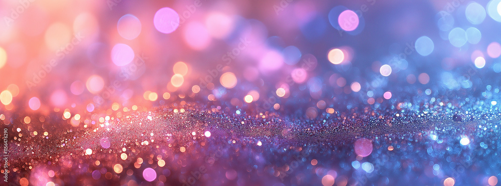Poster pastel rainbow glitter background featuring a soft bokeh effect, creating an enchanting and dreamy a