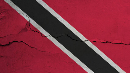 Trinidad Tobago flag on cracked wall background, flag with crack line