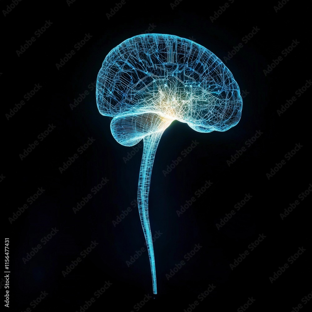 Poster futuristic brain hologram neural network ai 3d circuitry technology