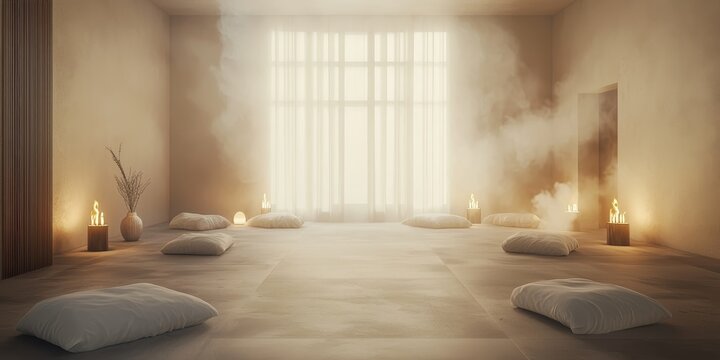 Serene Meditation Room with Candles and Cushions