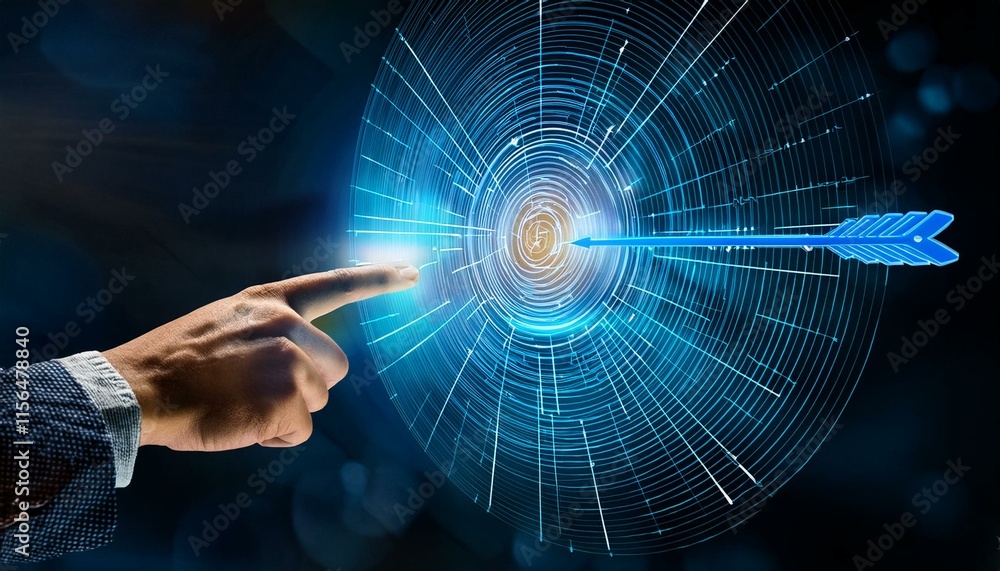 Poster hand points towards a digital target with an arrow at its center.