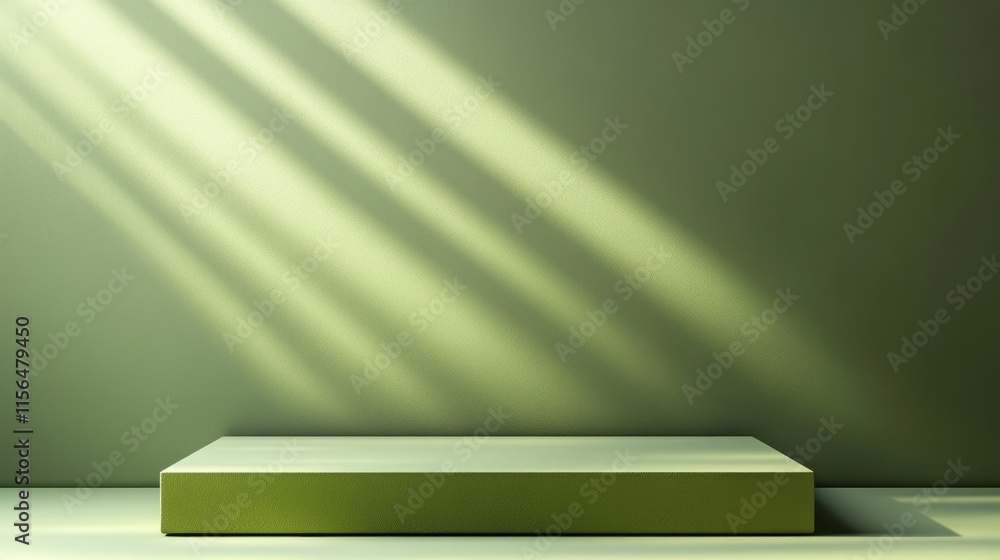 Poster elevated rectangular green podium with sharp lines on a light green gradient background