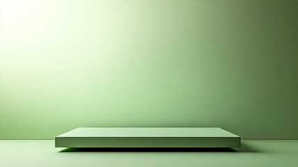 Elevated rectangular green podium with sharp lines on a light green gradient background