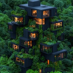 Eco Friendly Modern Apartment Building  Green Architecture  Vertical Garden  Night View