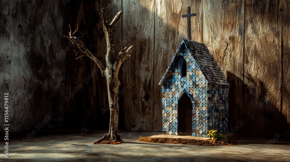 Aufkleber creative church design from tilelike buttons unique environment architectural model artistic perspec