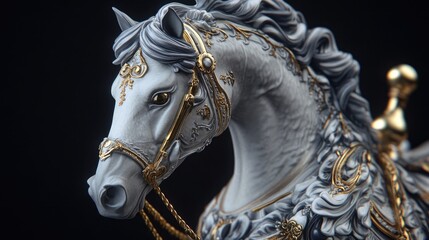 Fototapeta premium Elegant Gray Horse Statue With Gold Accents