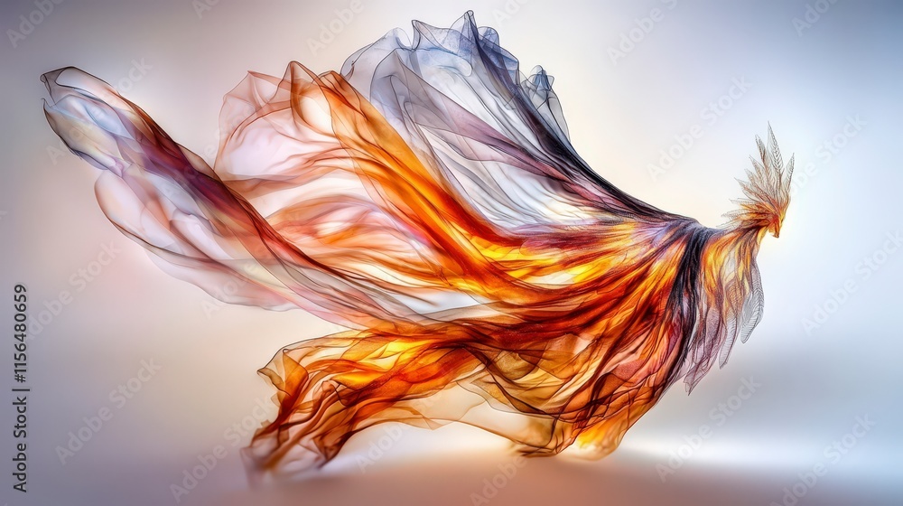 Aufkleber flowing organza angel in ethereal setting digital artwork surreal environment captivating viewpoint