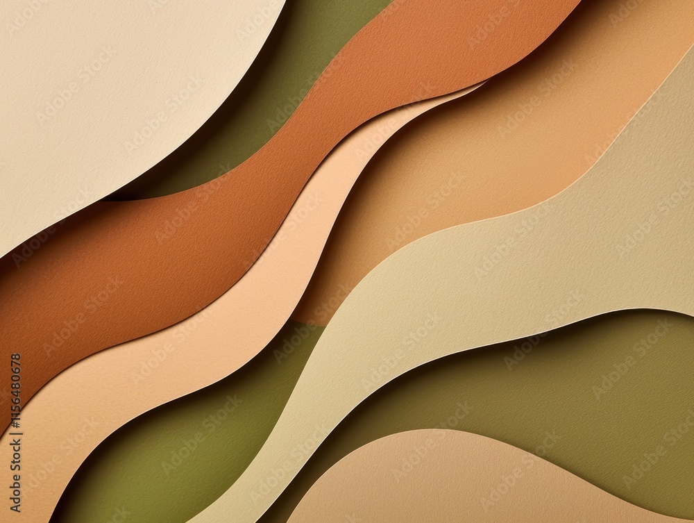 Poster a harmonious blend of wavy paper layers in warm earth tones, creating a visually appealing texture a
