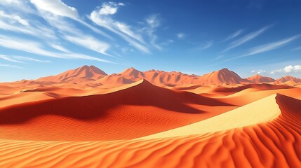 Naklejka premium Stunning Vibrant 3D Render: Sun-Drenched Desert Landscape at Daybreak. AI Generated