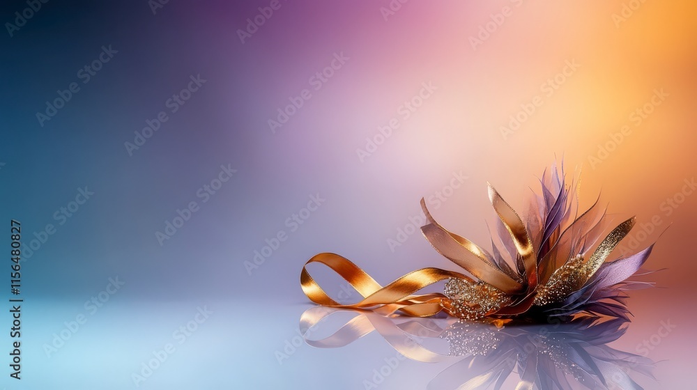 Poster Luxurious crown of shimmering gold ribbons artistic display studio setting elegant composition vibrant colors