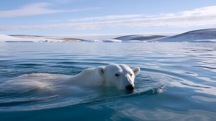 Naklejka premium Polar bear swimming in crystal-clear Arctic waters