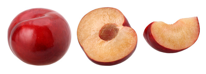 ripe plum, halves and pieces isolated, transparent PNG, PNG format, Collection