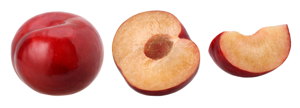 ripe plum, halves and pieces isolated, transparent PNG, PNG format, Collection