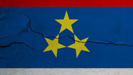 Vojvodina flag on cracked wall background, flag with crack line