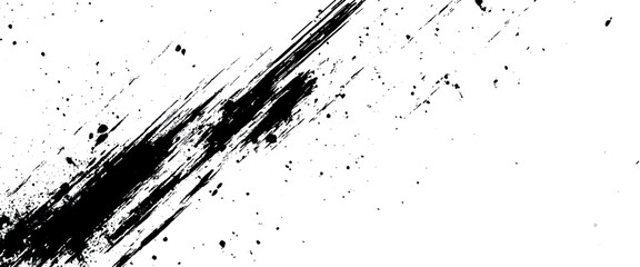 Vector abstract background with splashes of black ink on an white canvas with mask stroke isolated on white