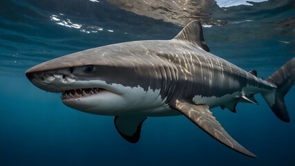 Naklejka premium Close-up of Northern River Shark: A Detailed Look at Its Head and Sharp Teeth