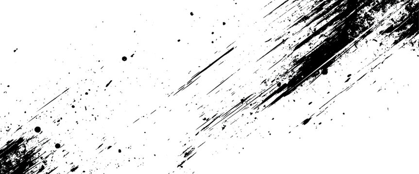 Vector abstract background with splashes of black ink on an white canvas with mask stroke isolated on white