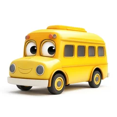 Gardinen A charming yellow school bus with a joyful face. vector style art 3d illustration Isolated on White Background © Asif