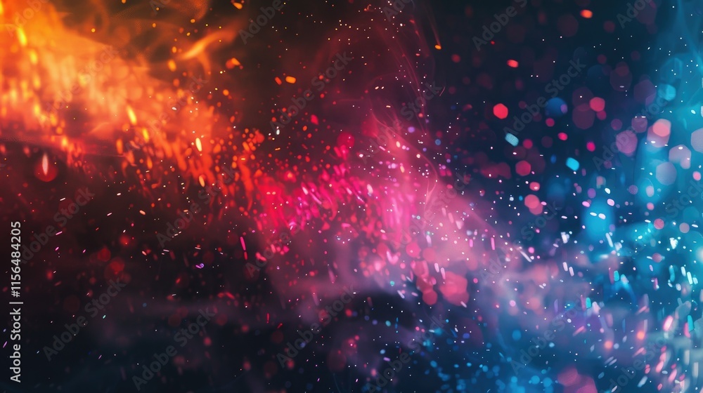 Poster abstract colorful design featuring vibrant swirls and bokeh effects.