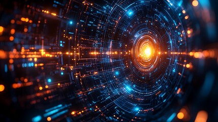 Abstract Digital Tunnel Of Light And Data Streams