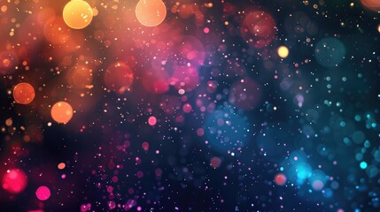 A vibrant background featuring colorful bokeh and sparkling particles.