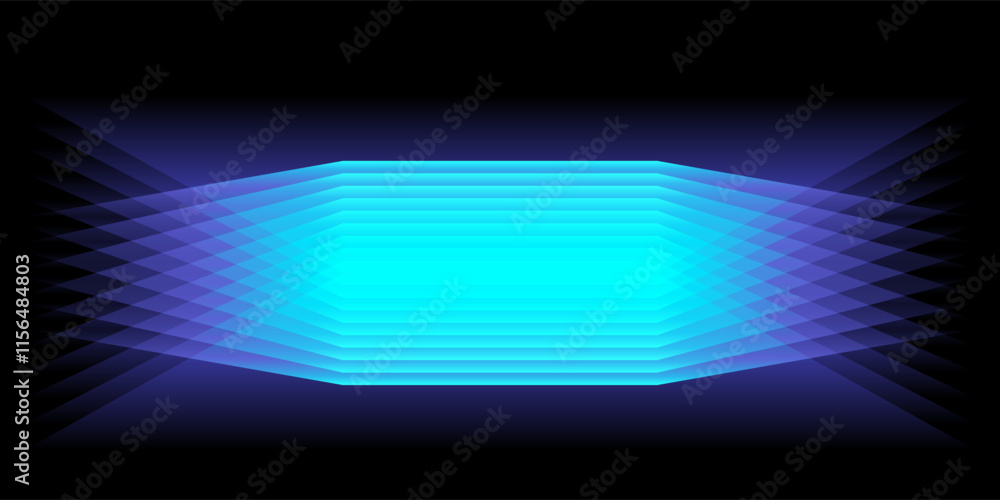 Poster Abstract 3D perspective rectangles overlay pattern blue green light gradient on black background. Vector illustration in concept technology, modern, minimal