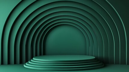 Obraz premium Minimalist layered green podium, geometric and modern, on a seamless green background 