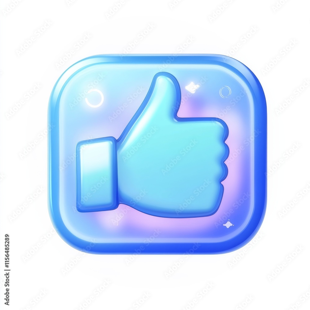 Poster blue thumb up icon isolated on white color background. social media like button. creative 3d vector 