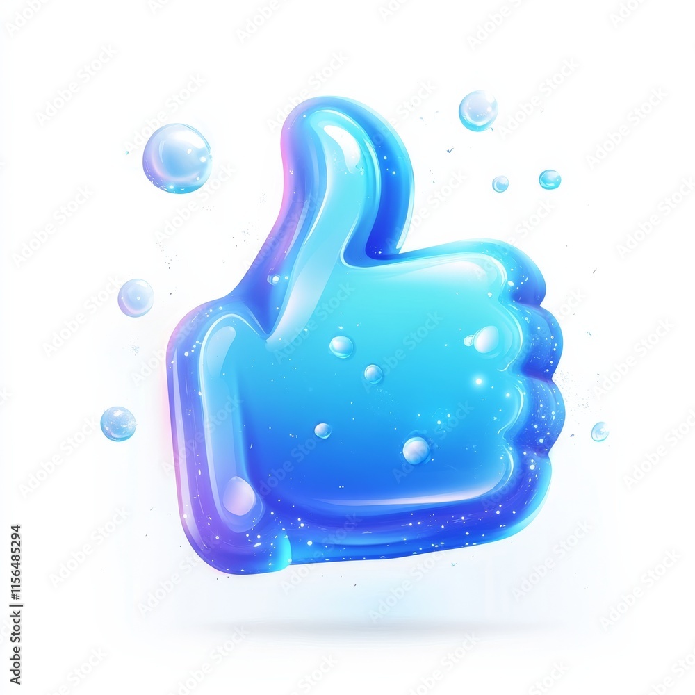 Poster Blue thumbs up. Use for social networks on a mobile device. Concept for websites, web banner isolated on white background. Vector illustration