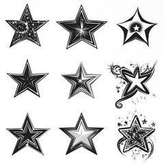 Obraz premium Collection of Stylized Black and White Stars