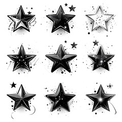 Fototapeta premium Set of Nine Black and White Stars with Glowing Effects