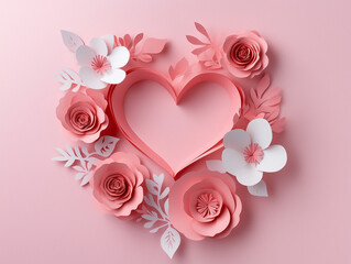 Romantic Red Hearts Background on Pastel Pink Table Flat Lay for Valentines Day and Anniversary Design