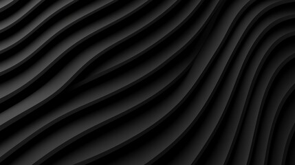 Fototapeta premium Abstract Black Waves 3D Render Dark Background Smooth Curves Cinematic Lighting Textu